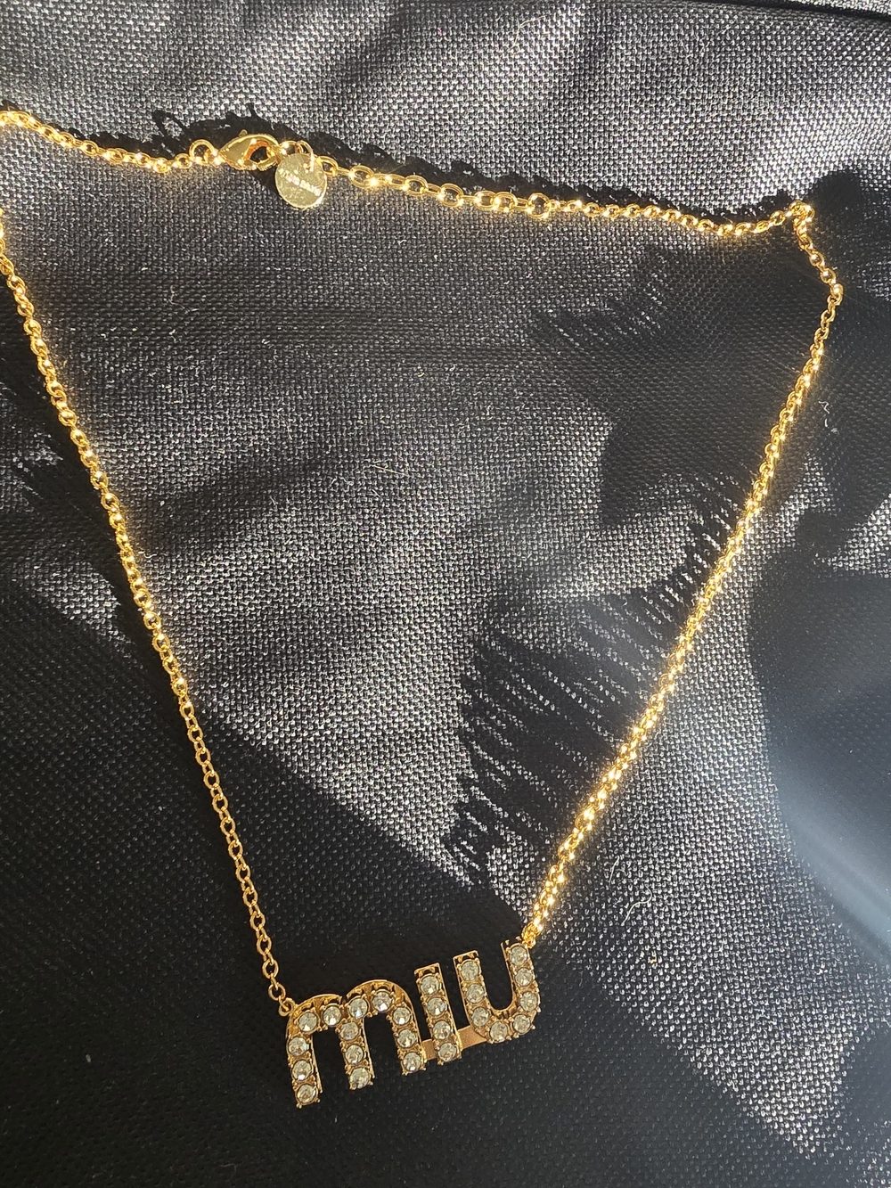 MiuMiu Gold-tone Crystal Lettering Necklace - Picture 2 of 7